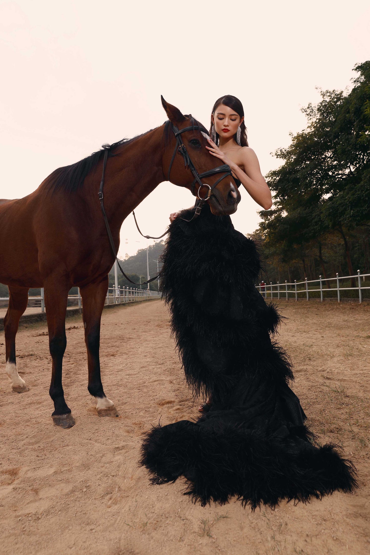 NEW LOUISA NOIR STRAPLESS FEATHER GOWN