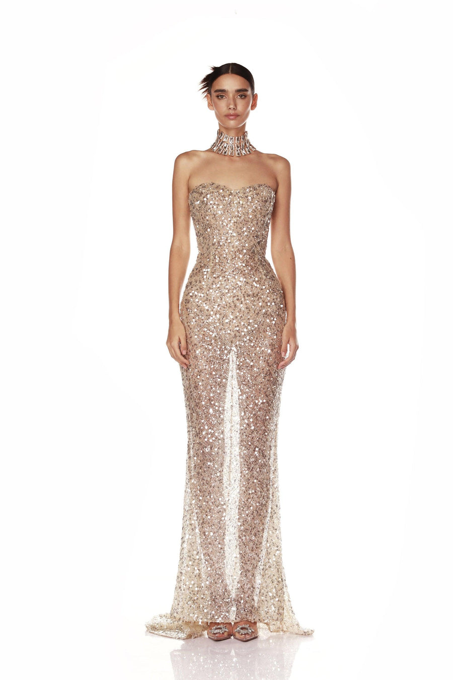 GISELLE SILVER SEQUIN GOWN