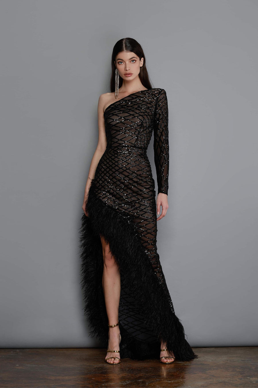 LOLA ONE SLEEVE BLACK GOWN