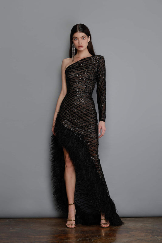 LOLA ONE SLEEVE BLACK GOWN