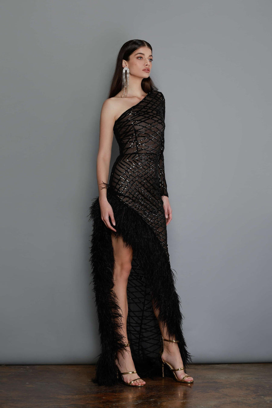 LOLA ONE SLEEVE BLACK GOWN