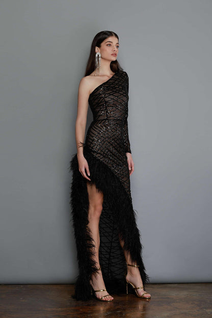 LOLA ONE SLEEVE BLACK GOWN