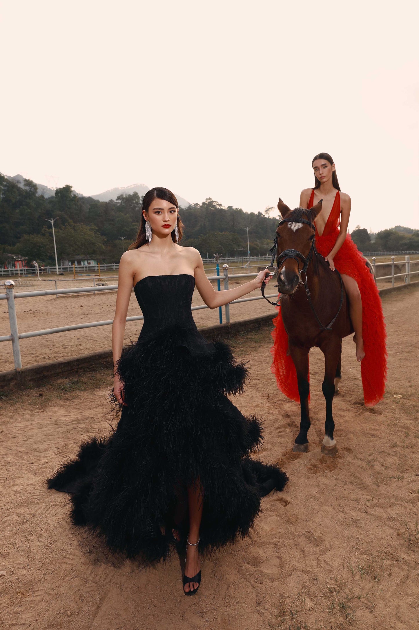 NEW LOUISA NOIR STRAPLESS FEATHER GOWN