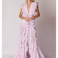 NEW DEGRADE PATTERNED HIGHT SLIT RUFFLED MAXI DRESS