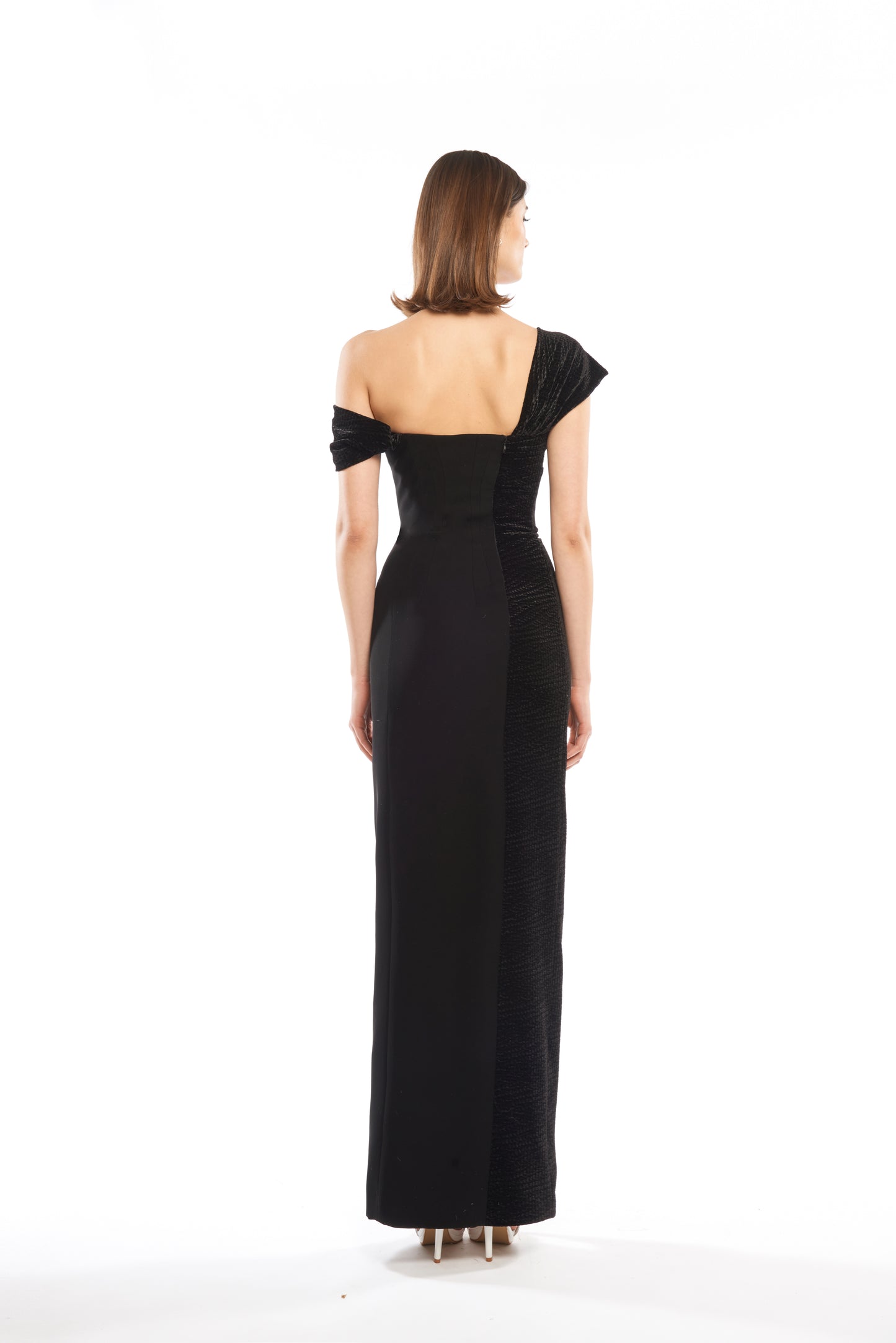 NEW ASYMMETRIC DRAPED COLUMN DRESS
