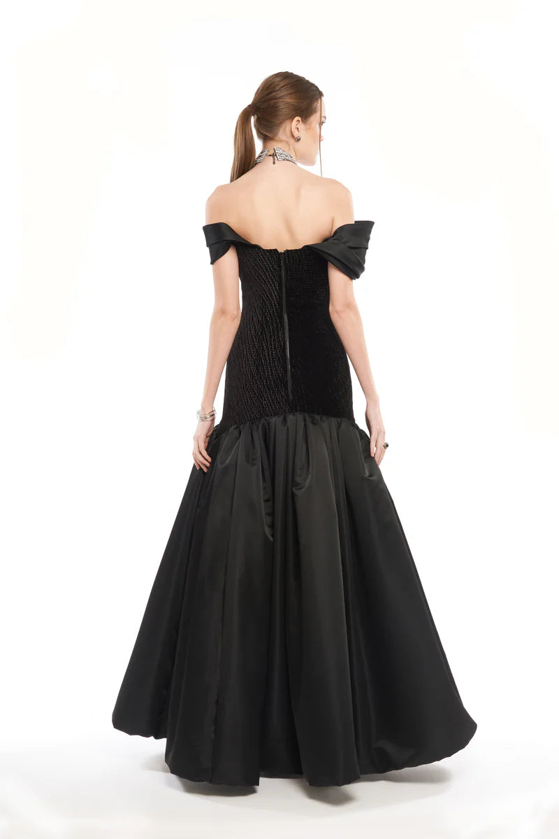 NEW MAXI DRESS WITH DRAPED NECK AND BUBBLE HEM SKIRT