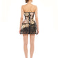 FLOWER CAGE EMBELLISHED STRUCTURED MINI DRESS