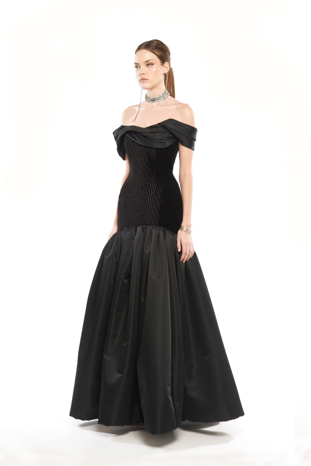 NEW MAXI DRESS WITH DRAPED NECK AND BUBBLE HEM SKIRT