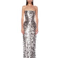 NEW FARAH SILVER STRAPLESS GOWN