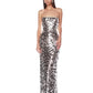 NEW FARAH SILVER STRAPLESS GOWN