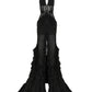NEW SHEER FABRIC FRONT SLIT DETAILED MAXI DRESS