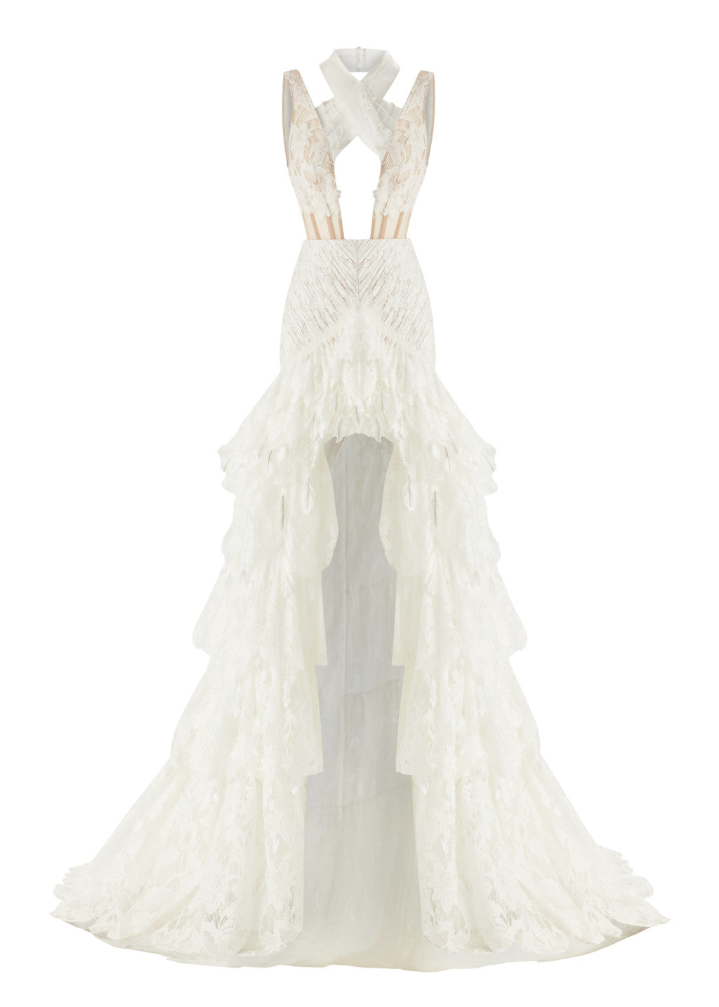 NIEUWE GEDETAILLEERDE MAXI-JURK MET KRUIS HALTERNECK-SLUITING 