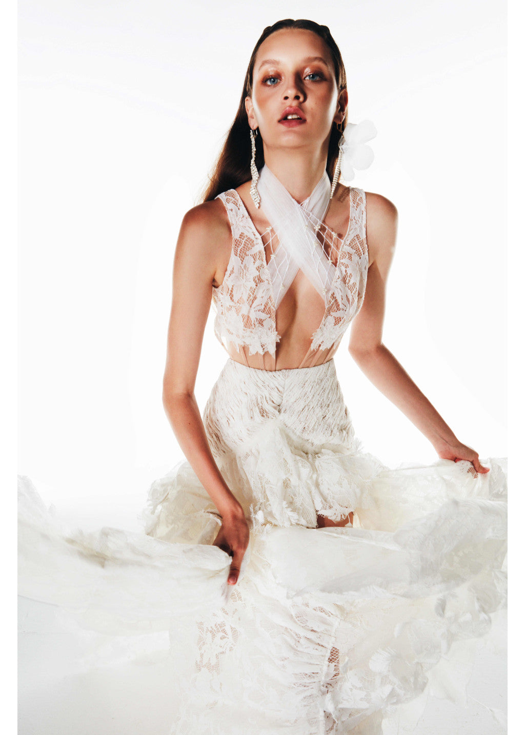 NIEUWE GEDETAILLEERDE MAXI-JURK MET KRUIS HALTERNECK-SLUITING 