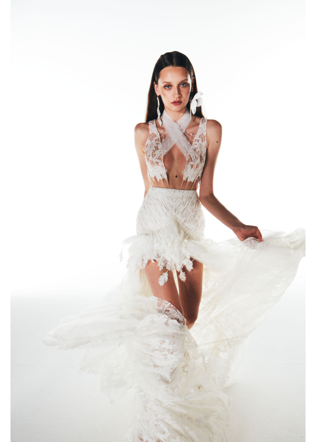 NIEUWE GEDETAILLEERDE MAXI-JURK MET KRUIS HALTERNECK-SLUITING 