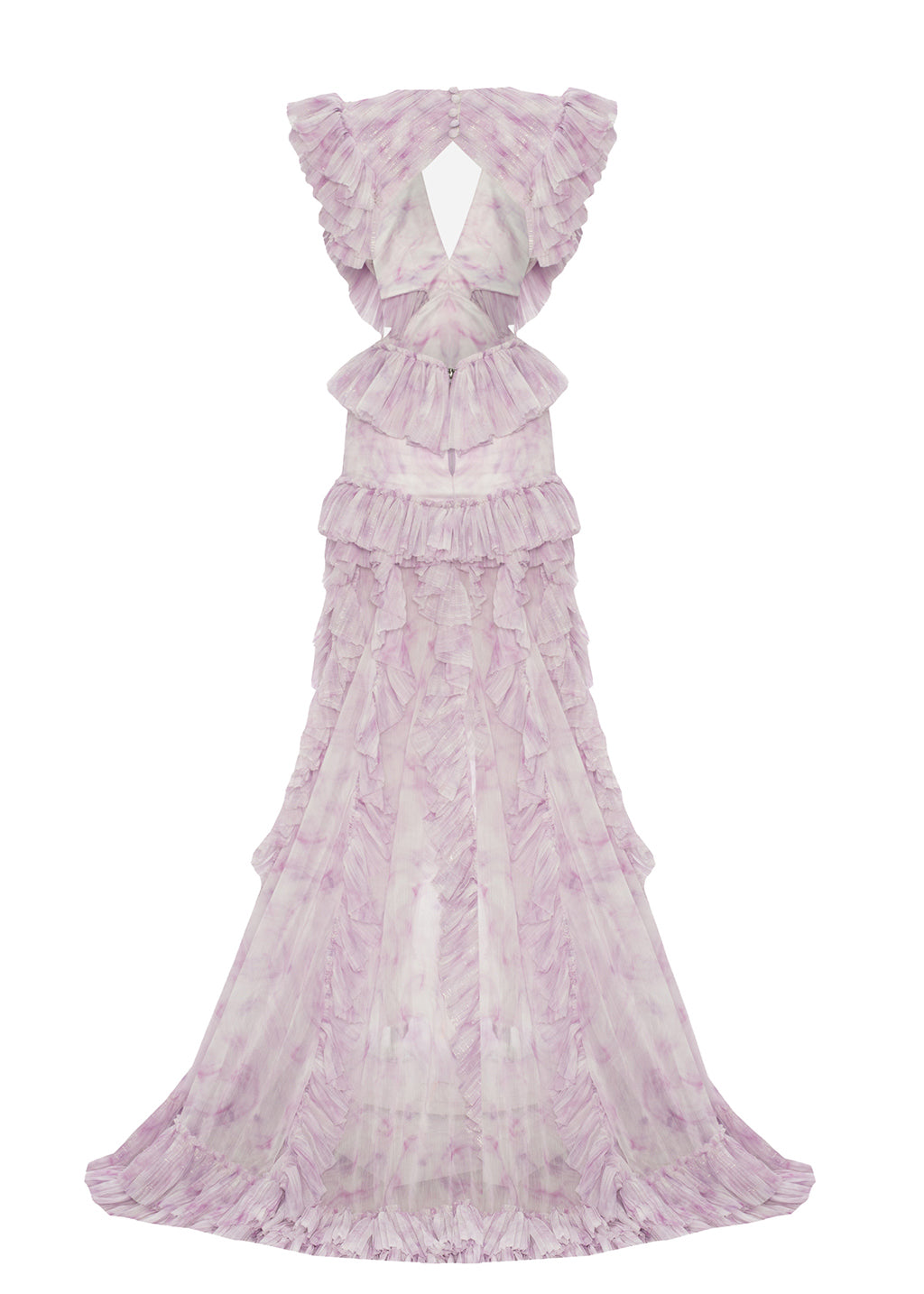 NEW DEGRADE PATTERNED HIGHT SLIT RUFFLED MAXI DRESS