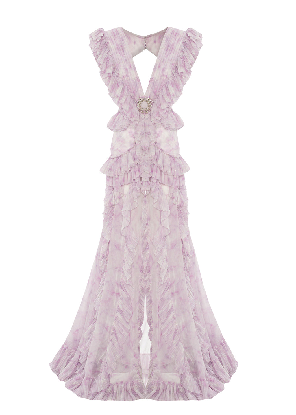 NEW DEGRADE PATTERNED HIGHT SLIT RUFFLED MAXI DRESS