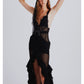 NEW SHEER FABRIC FRONT SLIT DETAILED MAXI DRESS