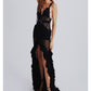 NEW SHEER FABRIC FRONT SLIT DETAILED MAXI DRESS
