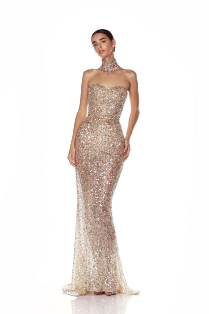 GISELLE SILVER SEQUIN GOWN