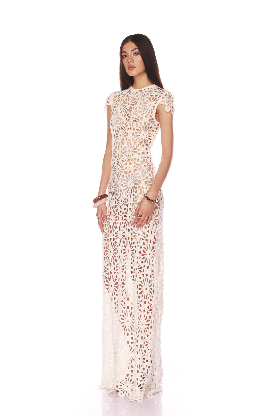 NEW MARLEY CAP SLEEVE WHITE CROCHET MAXI DRESS