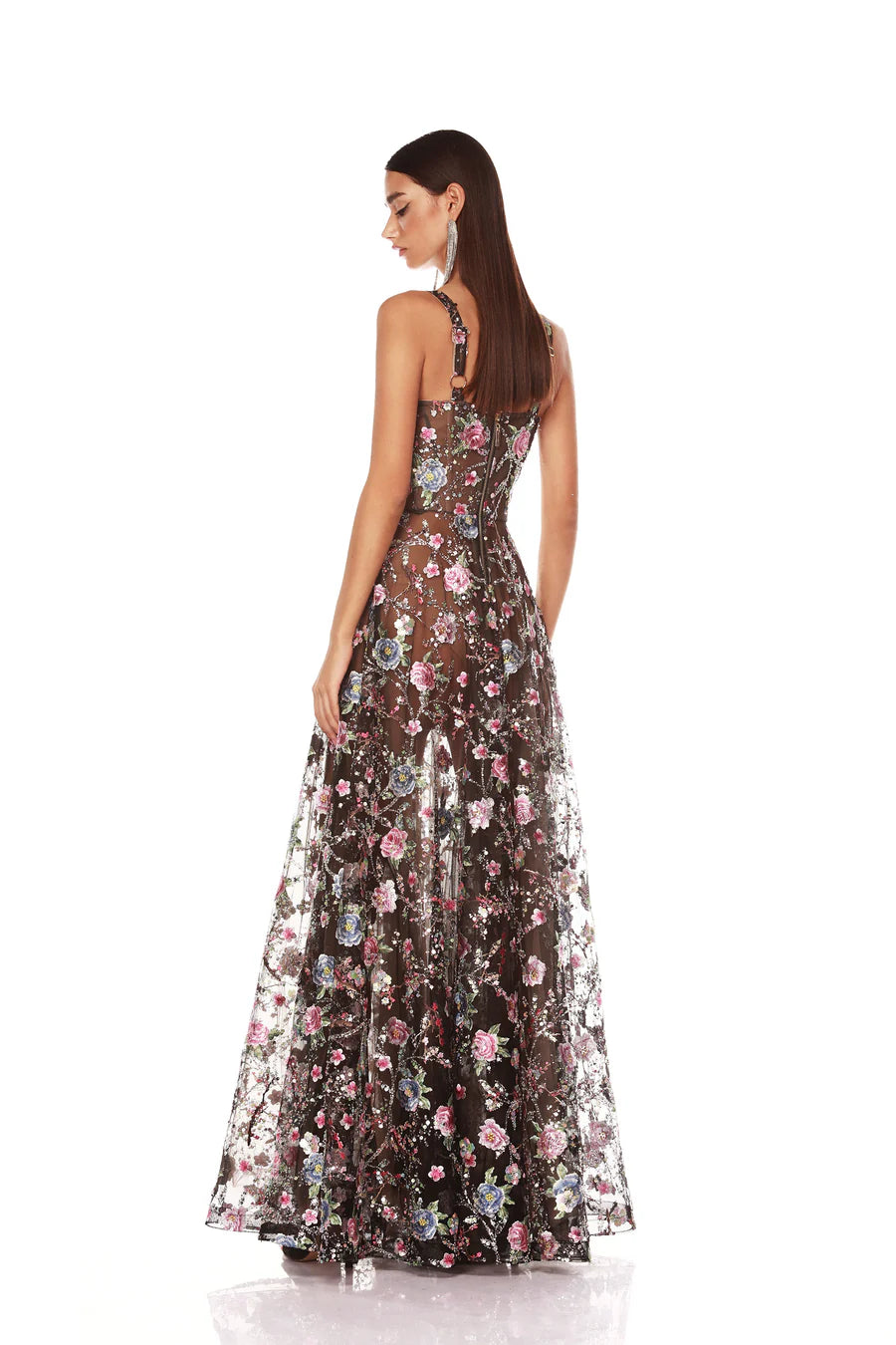 NEW MIDNIGHT EMBROIDERED FLORAL MULTI GOWN