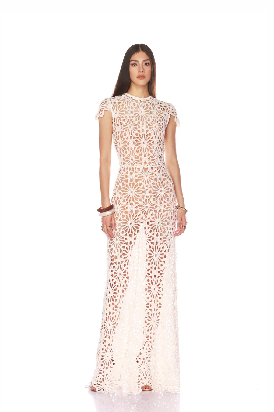 NEW MARLEY CAP SLEEVE WHITE CROCHET MAXI DRESS
