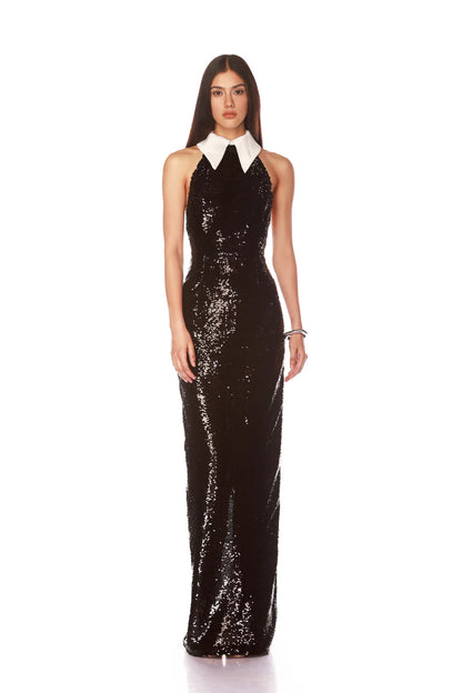 NEW WEDNESDAY SEQUIN HALTERNECK GOWN