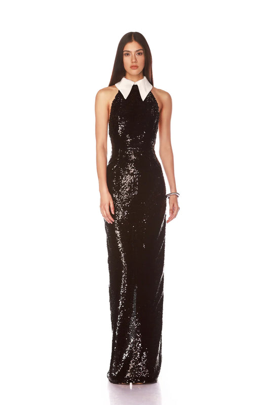 NEW WEDNESDAY SEQUIN HALTERNECK GOWN