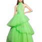 ANNA HALTERNECK NEON MINT TIERED GOWN