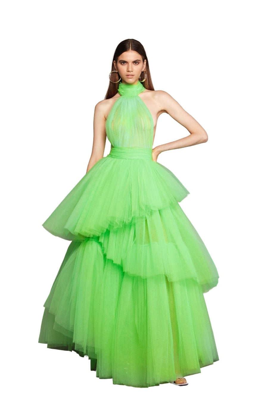 ANNA HALTERNECK NEON MINT TIERED GOWN