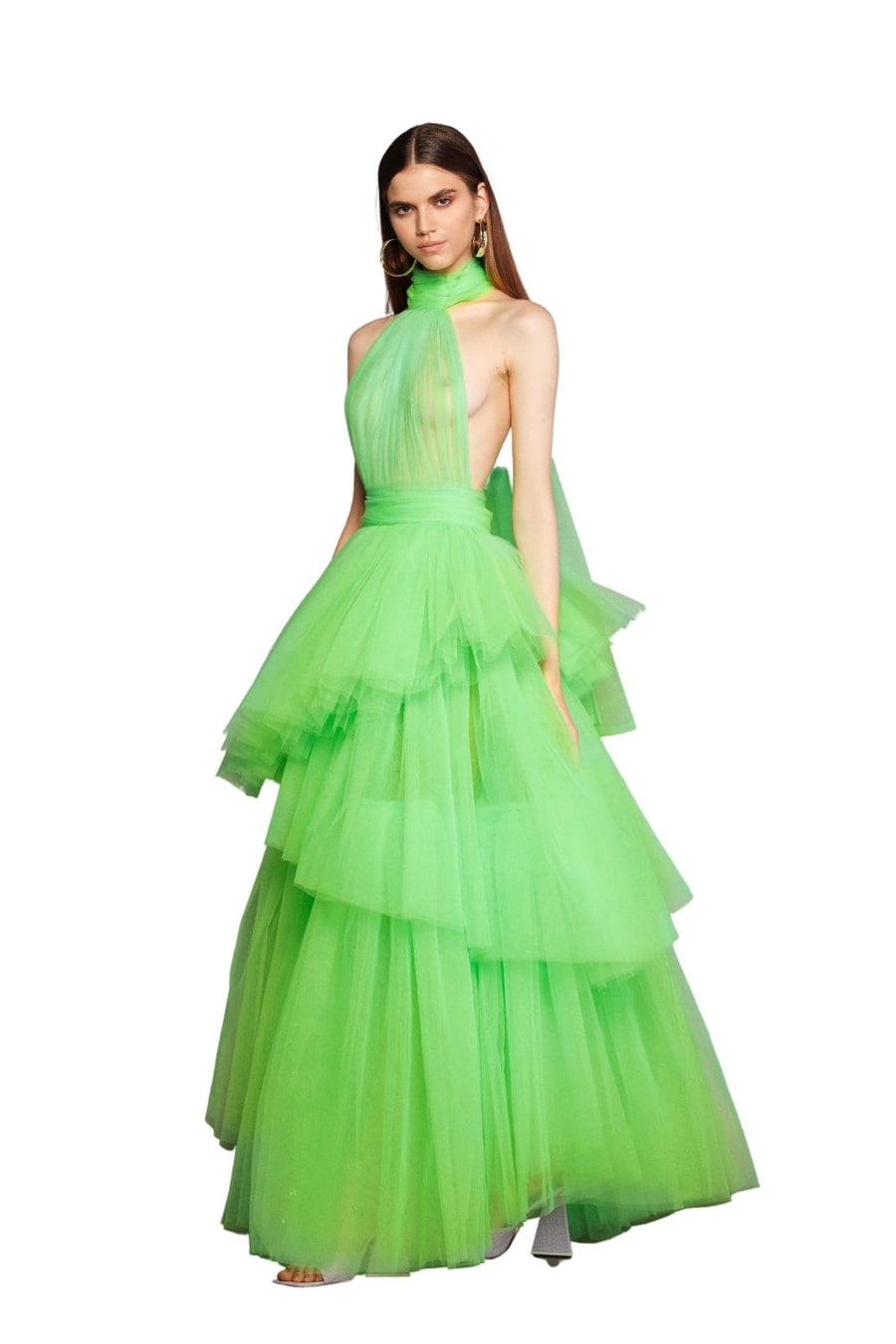 ANNA HALTERNECK NEON MINT TIERED GOWN