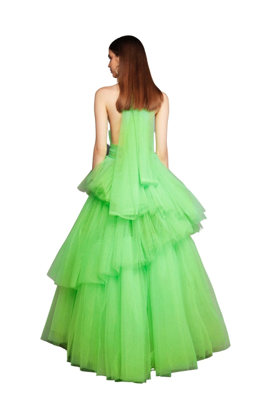 ANNA HALTERNECK NEON MINT TIERED GOWN