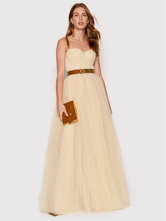 RODE TAPIJT JURK MET LEDEREN DETAILS