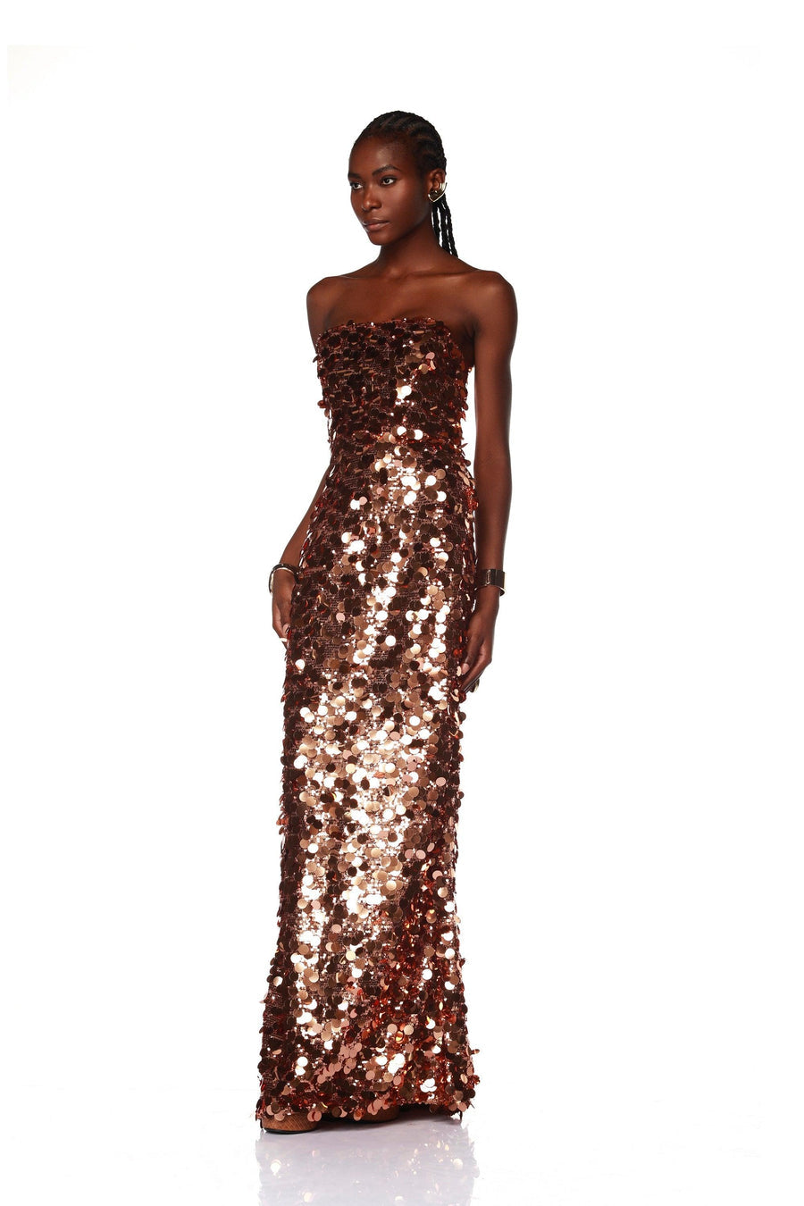 NEW FARAH STRAPLESS GOLD GOWN