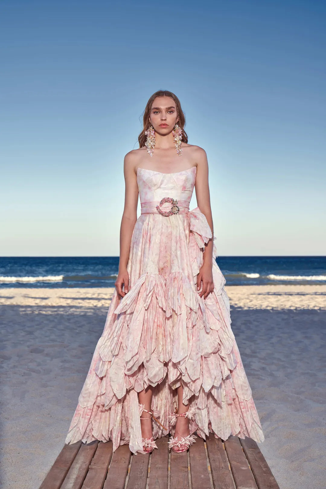 SELF GLITTERED STRAPLESS MAXI TENCEL DRESS