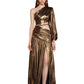 JAFARI ONE SLEEVE GOLD METAL GOWN