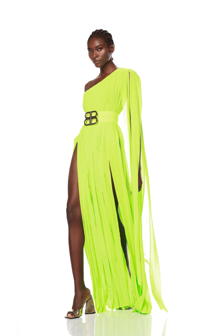 NIA GREEN ONE SHOULDER GOWN