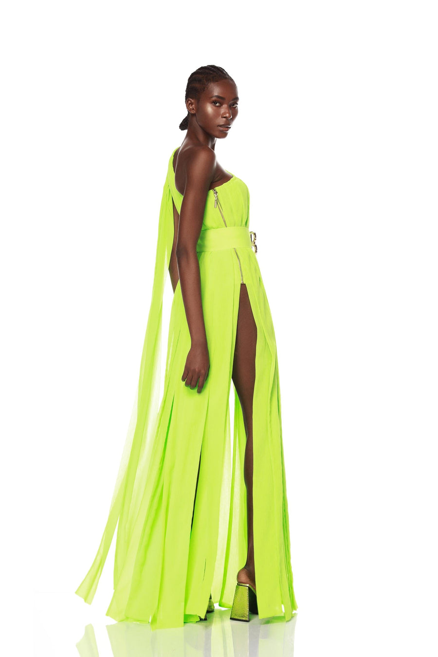 NIA GREEN ONE SHOULDER GOWN