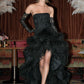NEW LOUISA NOIR STRAPLESS FEATHER GOWN