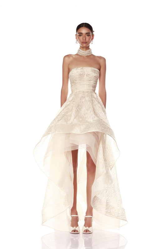 TIARA BEIGE HIGH LOW GOWN