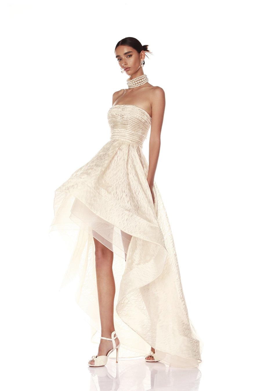 TIARA BEIGE HIGH LOW GOWN
