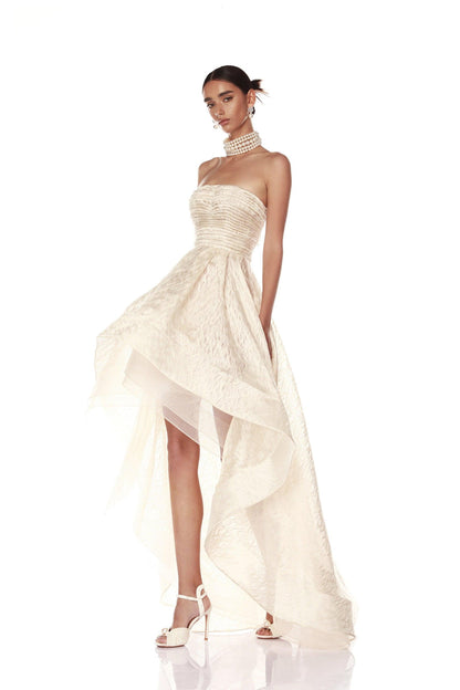 TIARA BEIGE HIGH LOW GOWN